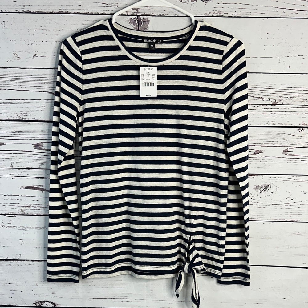 J. Crew Navy and White Striped Long Sleeve Top